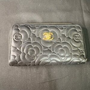 CHANEL Black Floral Embossed Wallet